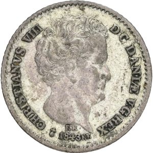 Christian VIII, 8 rigsbankskilling 1843, H 7, Sieg 9, kv. 1+