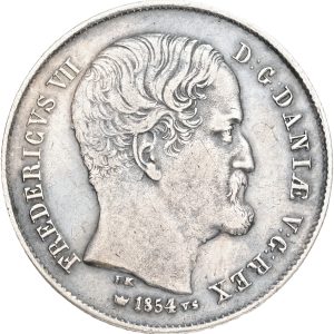 Frederik VII, 1/2 rigsdaler 1854, H 9, Sieg 12, kv. 1+