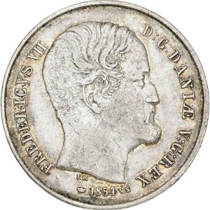 Frederik VII, 1/2 rigsdaler 1854, H 9, Sieg 12, kv. 1+-1