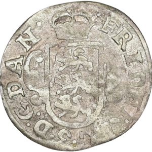 Frederik III, 2 skilling 1654, H 133B, Sieg 19.2, kv. 1, buklet.