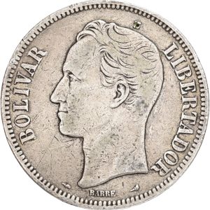 Venezuela, 5 Bolivares 1911, Y 24.2, VF-F