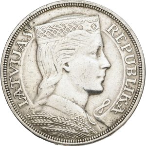 Latvia, 5 Lati 1919, KM 9 EF, lightly cleaned.