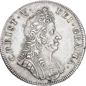 Christian V, krone 1693, H 99A, Sieg 51.1, kv. 1+, bearbejdet/loddespor på rand.