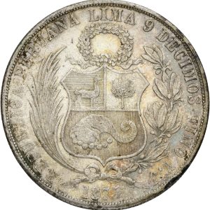 Peru, Un Sol 1875, KM 193.3, VF