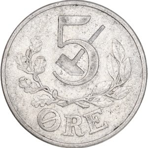 5 øre 1941, H 31, Sieg 5.1, kv. 1+-1, med indslået hammer og 'segl'.