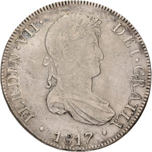 Peru, Ferdinand VII, 8 Reales 1817 LIMAE JP, Lima, KM 117.1, VF