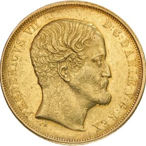 Frederik VII (1848-1863), Altona, 2 Frederik d'or 1852 FF, H 1B, Sieg 16.2, F 291, kv. 1+. Ex. BR 856/5344; ex. Ahlström 47/1117. Fint eksemplar af uhyre sjældent årstal.