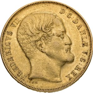Frederik VII (1848-1863), Altona, 2 Frederik d'or 1859 FF, H 1C, Sieg 16.3, F 291, kv. 1+. Ex. Thomas Høiland 88, 08.11.2005, lot 3133. Fint eksemplar med en del møntskær, sjældent årstal.