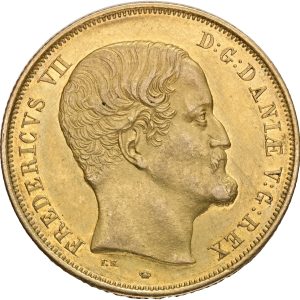 Frederik VII (1848-1863), København, 2 Frederik d'or 1850 VS, Sieg 16, H 1A, S 1, F 291, kv. 01-1+, let rens. Ex. OMG 13, 26. nov. 2017, lot 1137, etiket medfølger; ex. Jo Sæthre (Riibe Myntauksjoner 17, 13. april 2002, lot 967).