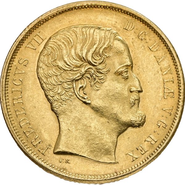 Frederik VII (1848-1863), 2 Frederik d’or 1854, Sieg 16.2, H 1B, kv. 01 – smukt eksemplar af uhyre sjældent årstal
