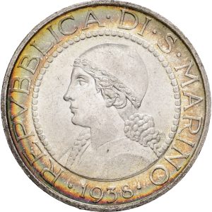 San Marino, 5 Lire 1938 R, KM 9, UNC
