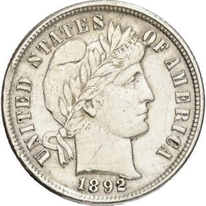 USA, One Dime 1892, KM 113, EF, cleaned.