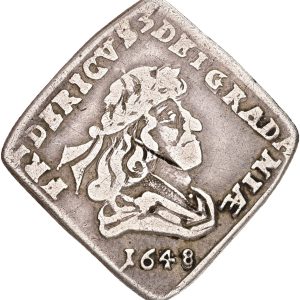Frederik III, 1/6 speciedaler 1648, Sieg 66, H 48, kv. 1+-1, ridse på portræt.