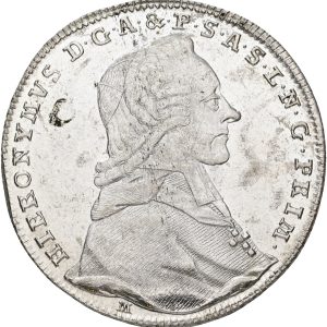 Austria, Bishopric of Salzburg, Hieronymus von Colloredo, 20 Kreuzers 1782, KM 431, UNC, Prooflike, remnants of ink on obverse.