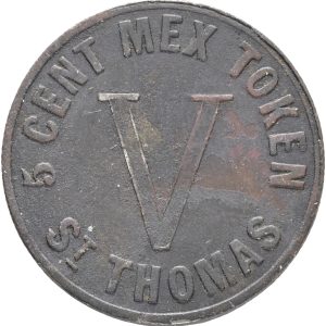 Dansk Vestindien, Russel Bro's, 5 cents 1888, Sieg 46, OBC 45, VF, scratches.