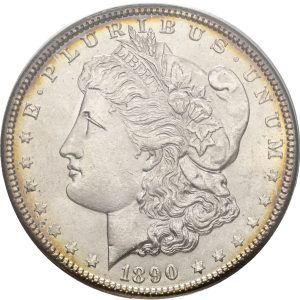 USA, Dollar 1890, KM 110, UNC, in INS slab, graded MS-65.