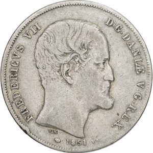 Frederik VII, rigsbankdaler 1851 VS, Sieg 5, H 5, kv. 1/1+-1, ks.