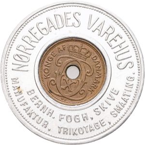 Lykkeskilling, Nørregades Varehus, Bernh. Fogh, Skive, Sieg 33, kv. 0-01, (1 øre 1930)