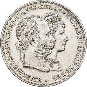 Austrian Empire, Franz Joseph I, 2 Gulden 1879, Silver wedding, KM 5, EF-VF, lighly cleaned.