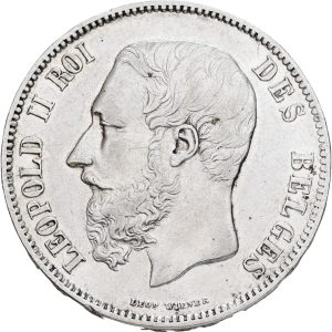 Belgium, Leopold II, 5 Francs 1868, KM 24, EF-VF