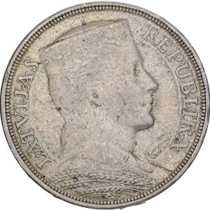 Latvia, 5 Lati 1929, KM 9, EF-VF