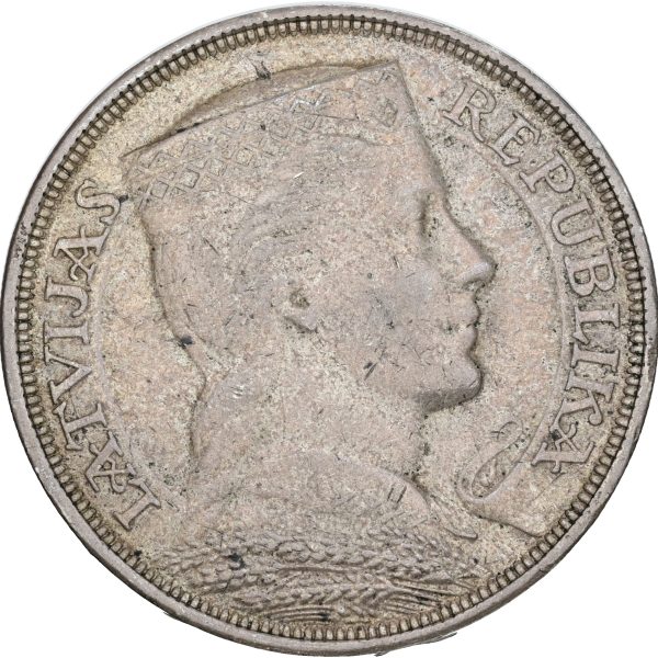 Latvia, 5 Lati 1929, KM 9, EF-VF