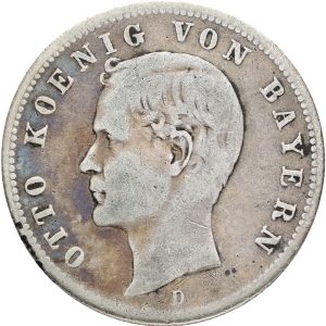 Germany, Bayern, Otto, 2 Mark 1891 D, KM 913, F