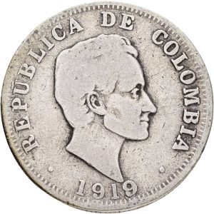 Colombia, 50 Centavos 1919, KM 193, F