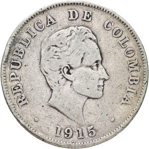 Colombia, 50 Centavos 1915, KM 193, VF-F