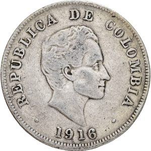 Colombia, 50 Centavos 1916, KM 193, VF