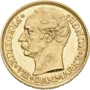 Frederik VIII, 10 kroner 1908, H 2, Sieg 2, F 298, kv. 0-01, medaljeprægskarakter på bagsiden.
