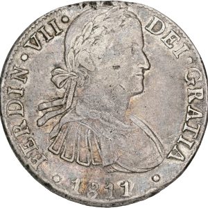 Mexico, Ferdinand VII, 8 Reales 1811 Mo HJ, KM 110, VF-F, planchet flaw.