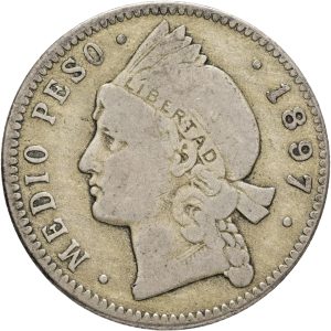 Dominican Republic, 1/2 Peso 1897, KM 15, F
