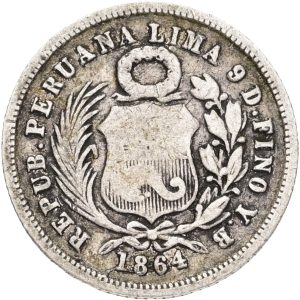Peru, Lima, 1 Diniro 1864, KM 190, F
