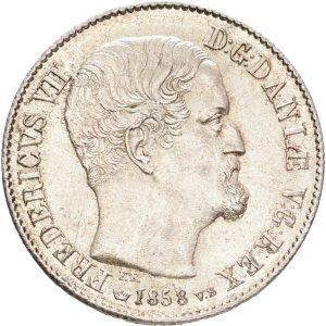 Frederik VII, 16 skilling rigsmønt 1858, Sieg 11, H 10B, kv. 01