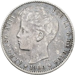 Spain, Alfonso XIII, Una Peseta 1900, KM 706, VF