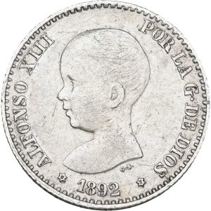 Spain, Alfonso XIII, 50 Centimos 1892, KM 690, VF