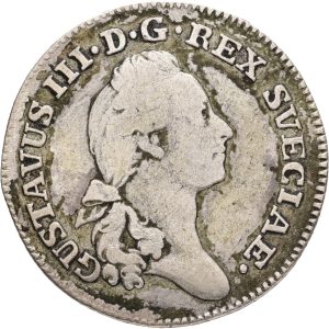 Sverige, Gustav III, 1/16 Riksdaler - 16 öre Silvermynt, SM 82, KM 524, kv. 1
