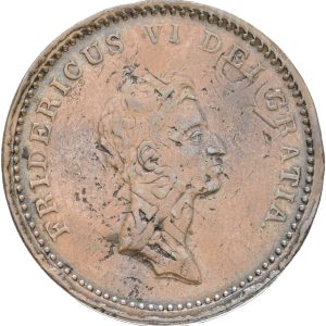 Frederik VI, 12 skilling 1812, slået på skilling 1771, Siegs 6.1, H 11, kv. +1-1, renset.