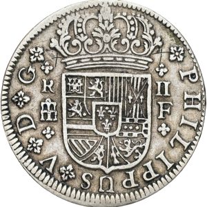 Spain, Philip V, 2 Reales 1723 F, KM 297, EF