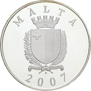 Malta, 5 Pounds 2007, KM 123, Proof, traces of handling