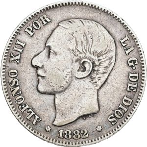 Spain, Alfonso XII, 2 Reales 1882, KM 678.2, VF