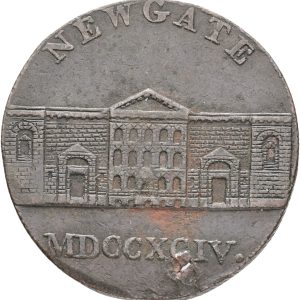 England, Middlesex, Newgate, 1/2 Penny token 1794, VF, hole punched.