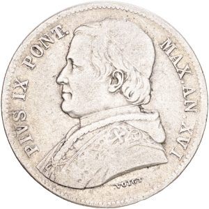 Papal States, Pius IX, 20 Baiocchi 1861 Anno XVI, KM 1360, VF-F