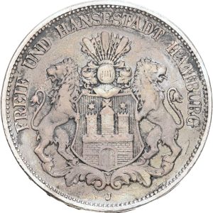 Germany, Hamburg, 5 Mark 1895 J, KM 610, VF
