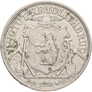 Grønland, Kryolith, Mine- og Handels Selskabet, 10 øre 1922, Sieg 4.1, 01-1+/1+, pletter.