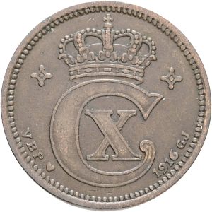 Christian X, 5 øre 1916, Sieg 3.1, H 14A, kv. 1+-1