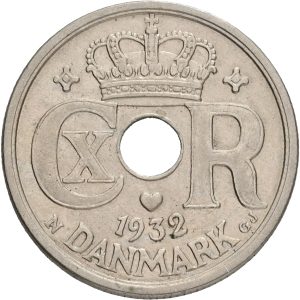 Christian X, 25 øre 1932, Sieg 4.2, H 24B, kv. 1+-1