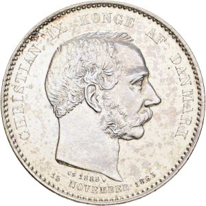 Christian IX, 2 kroner 1888, 25 års regeringsjubilæum, Sieg 1, H 10, kv. 01, let pudset - medaljeprægskarakter.