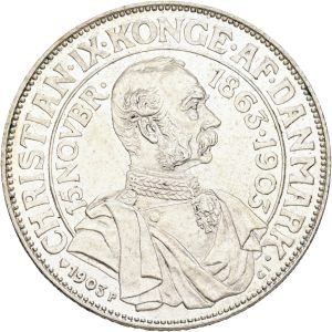 Christian IX, 2 kroner 1903, 40-års regeringsjubilæum, Sieg 3, H 12, kv. 01, let renset - medaljeprægskarakter.
